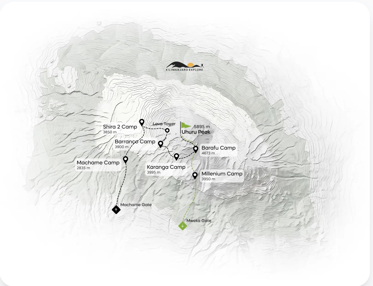 Tour Map for 7 Days Machame Route